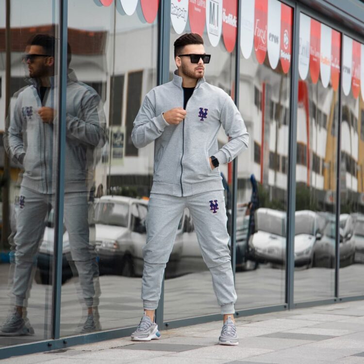 ست سوییشرت و اسلش NY طوسی_کد 3998