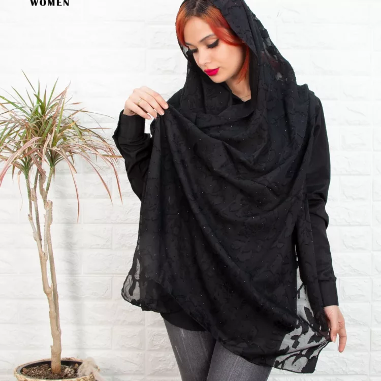 شال دخترانه مشکی نگین دار