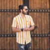 پیراهن مردانه راه راه نارنجی کد 8007