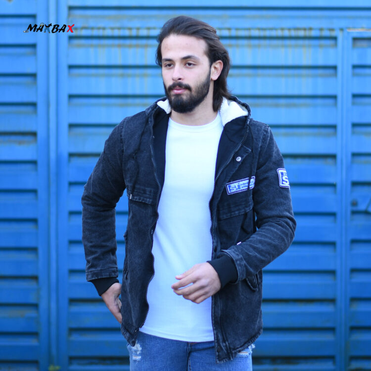 کاپشن جین کلاهدار ذغالی کد 11608