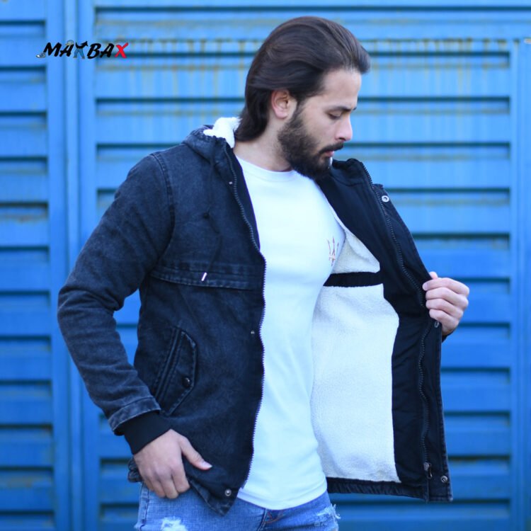 کاپشن جین کلاهدار ذغالی کد 11608