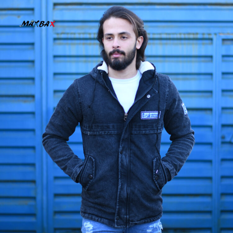 کاپشن جین کلاهدار ذغالی کد 11608