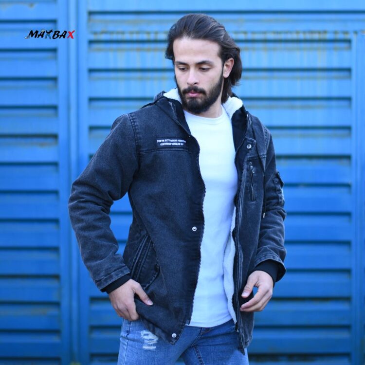 کاپشن جین کلاهدار ذغالی کد 11607
