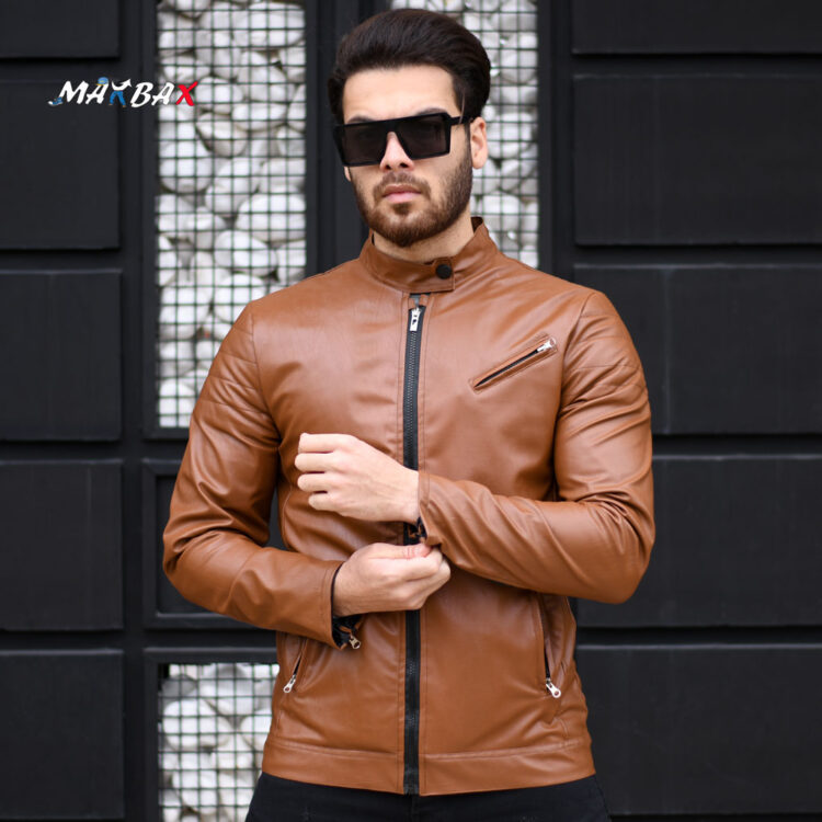 کاپشن چرم مردانه شتری کد 11634