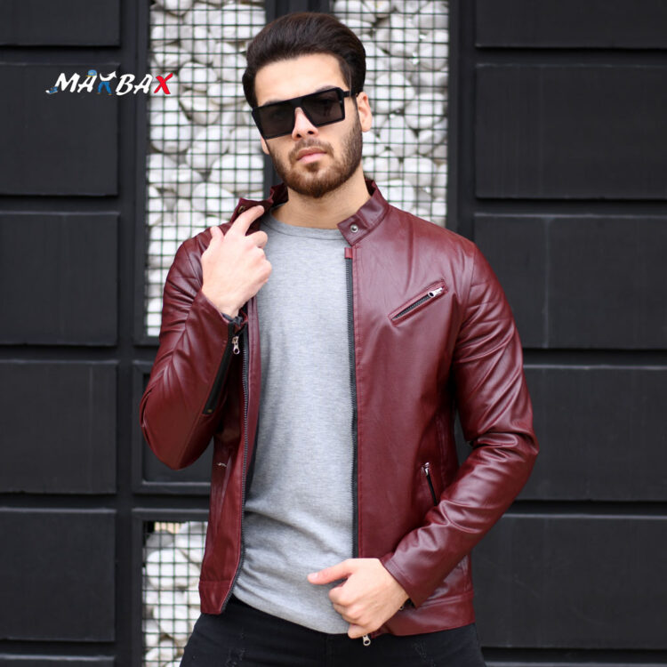 کاپشن چرم مردانه عنابی کد 11633