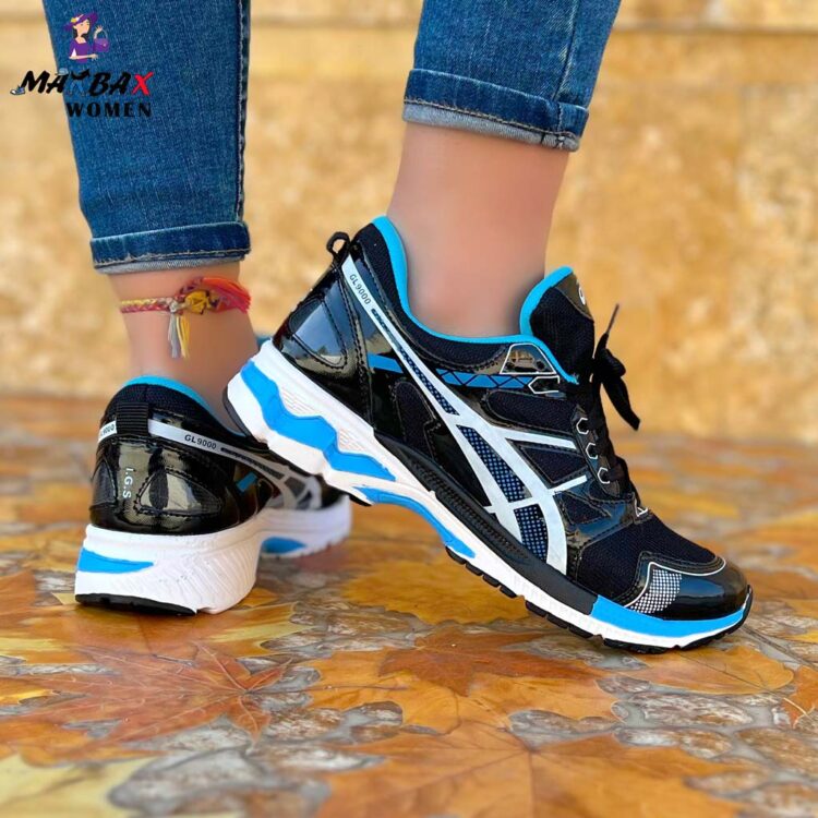 کتانی دخترانه ASICS مشکی آبی کد 12064