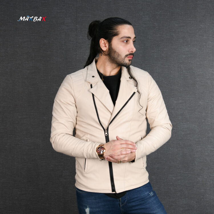 کاپشن چرم مردانه کرم کد 11777