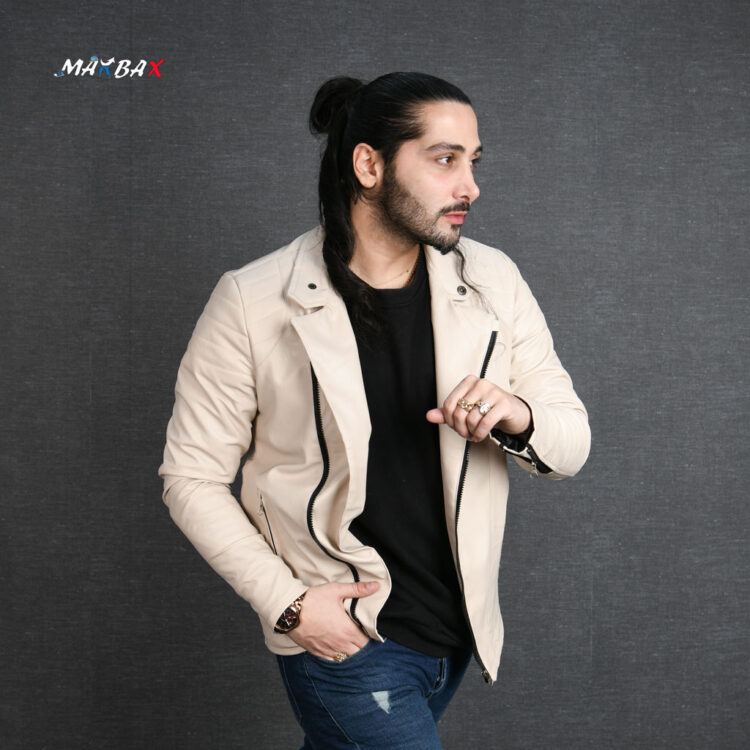 کاپشن چرم مردانه کرم کد 11777