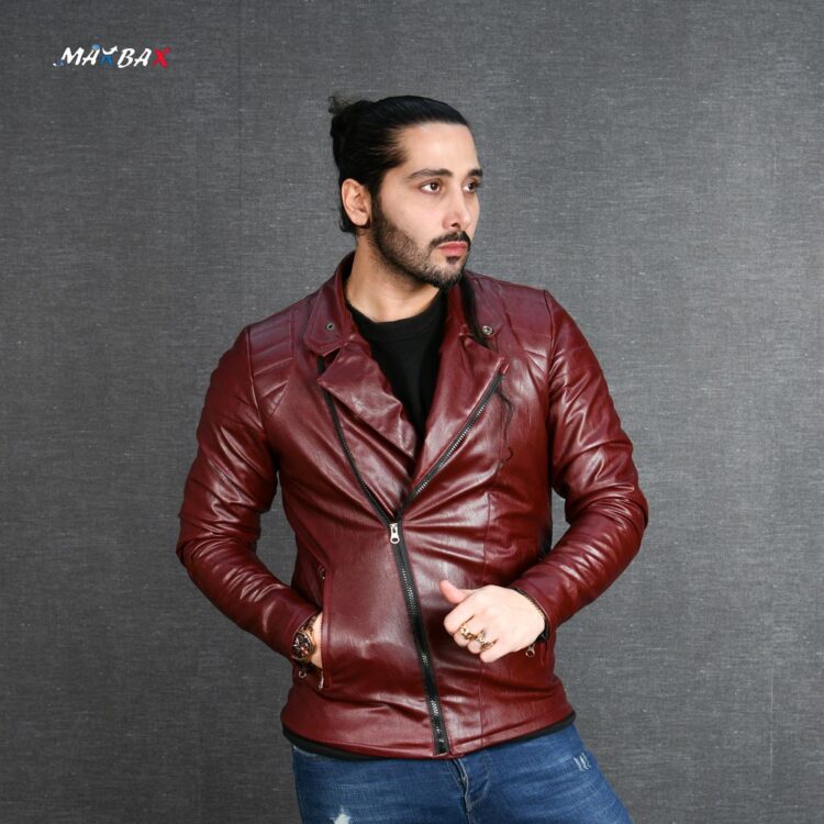 کاپشن چرم مردانه عنابی کد 11810