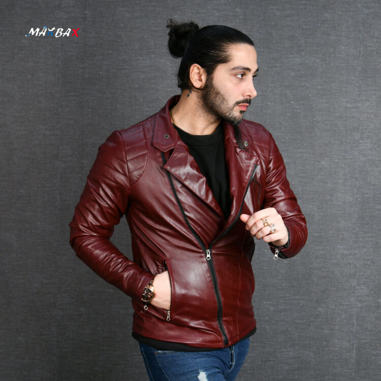 کاپشن چرم مردانه عنابی کد 11810