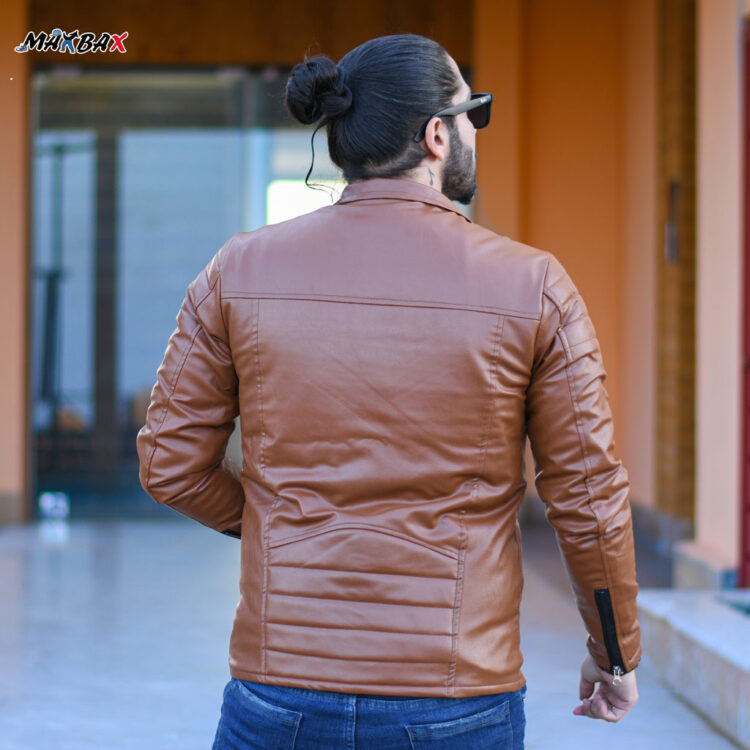 کاپشن چرم مردانه قهوه ای کد 10400