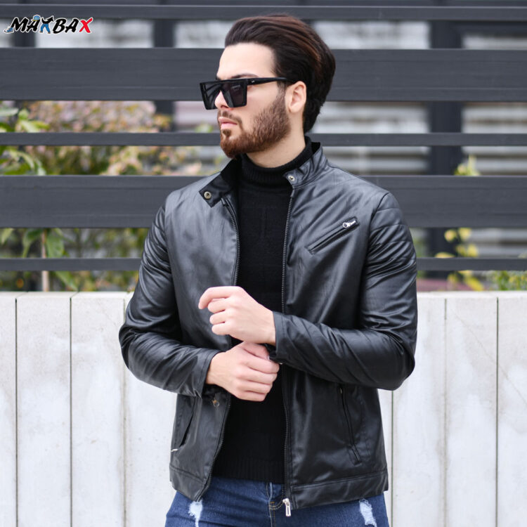 کاپشن چرم مردانه مشکی کد 10257