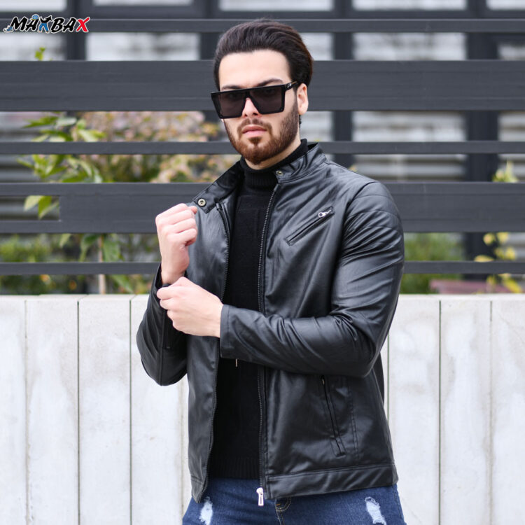 کاپشن چرم مردانه مشکی کد 10257