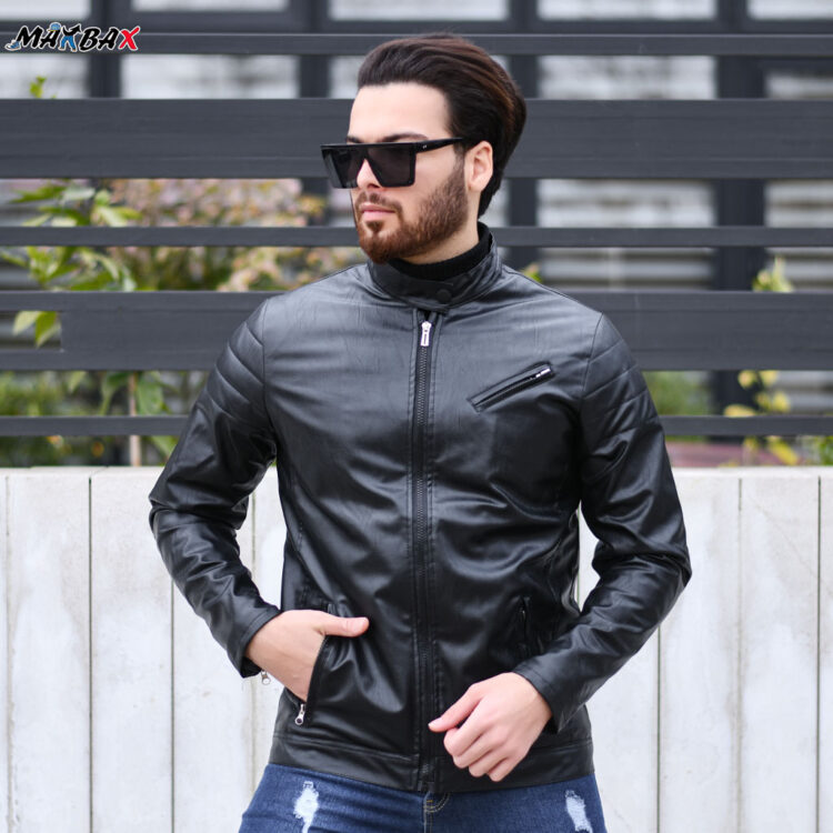 کاپشن چرم مردانه مشکی کد 10257