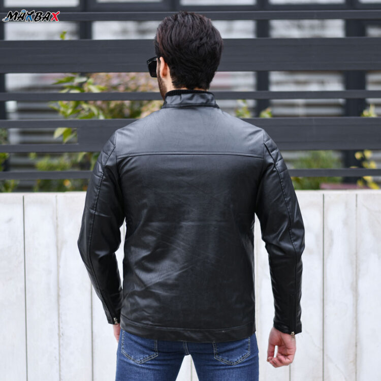 کاپشن چرم مردانه مشکی کد 10257