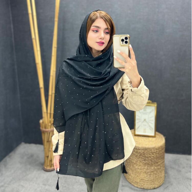 شال نگین دار مشکی کد 13019