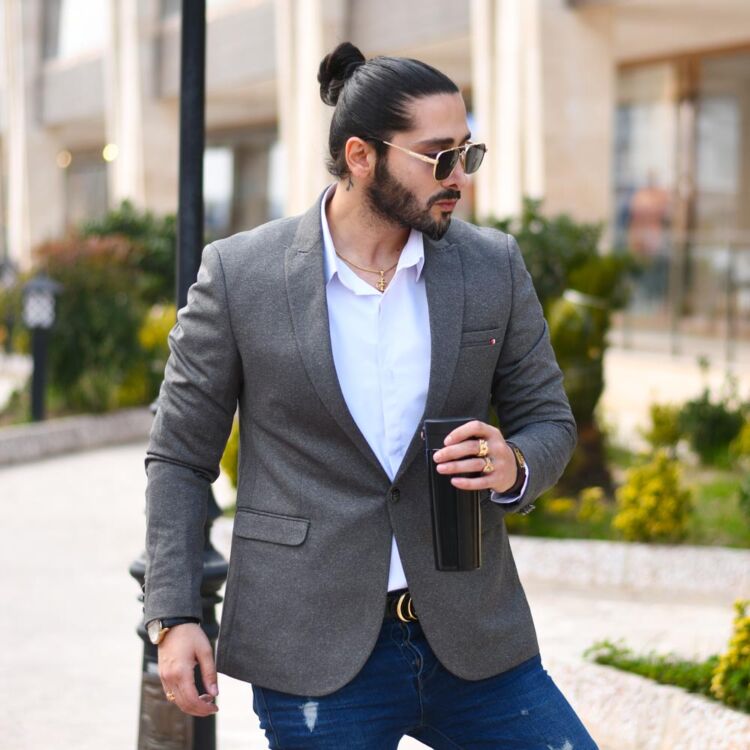 تک کت مردانه سایز بزرگ خاکستری کد 12698