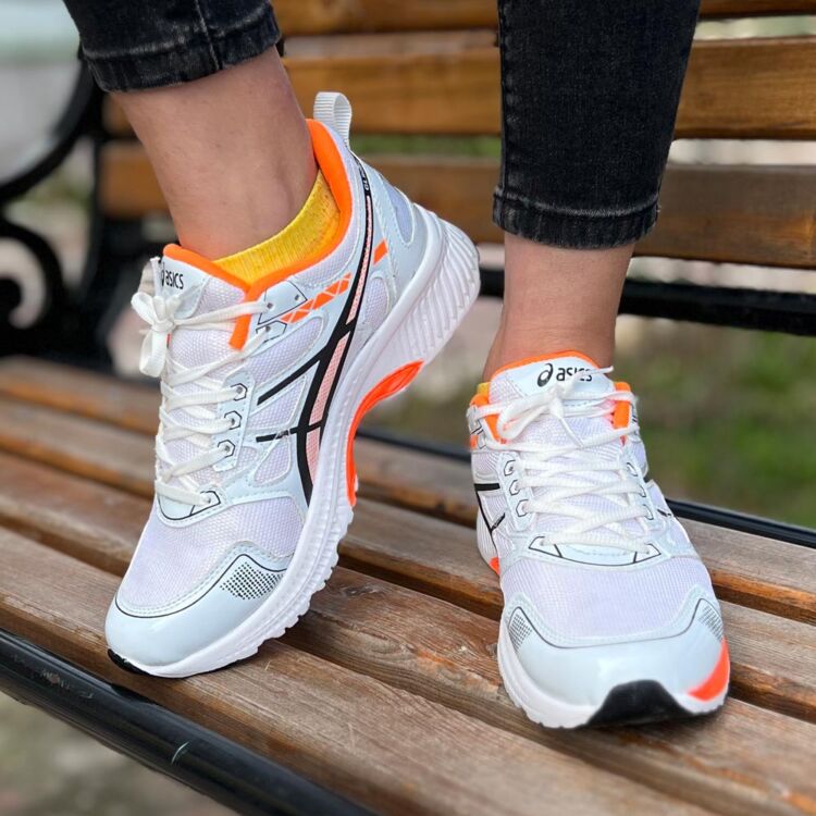 کتانی دخترانه ASICS سفید نارنجی کد 12600