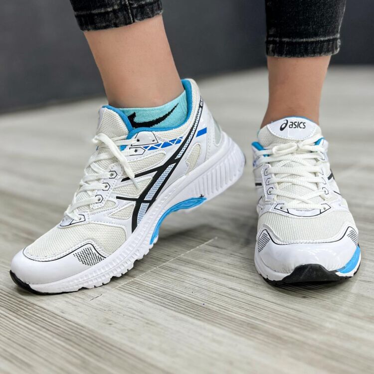 کتانی دخترانه ASICS سفید آبی کد 13696