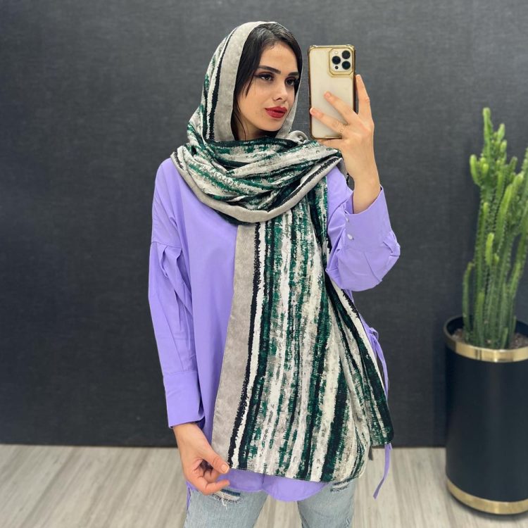 شال طرحدار کد 14932 سبز
