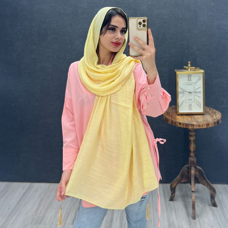 شال منگوله دار کد 14930 زرد