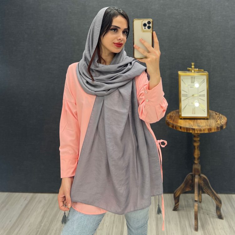 شال منگوله دار کد 14930 طوسی