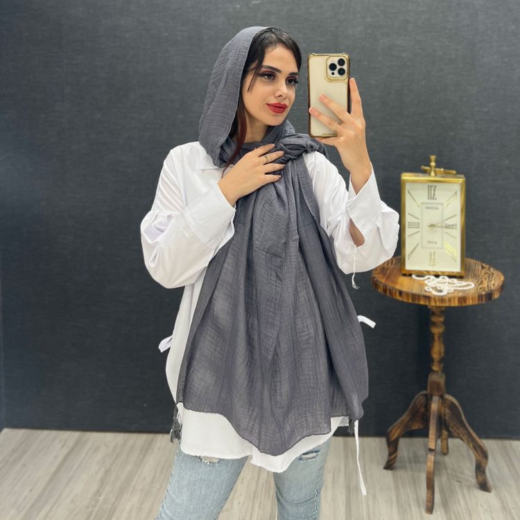 شال منگوله دار کد 14931 خاکستری