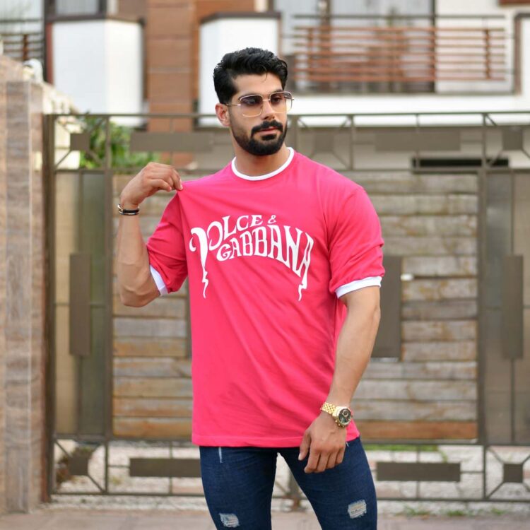تیشرت لش مردانه D&G کد 16290 سرخابی