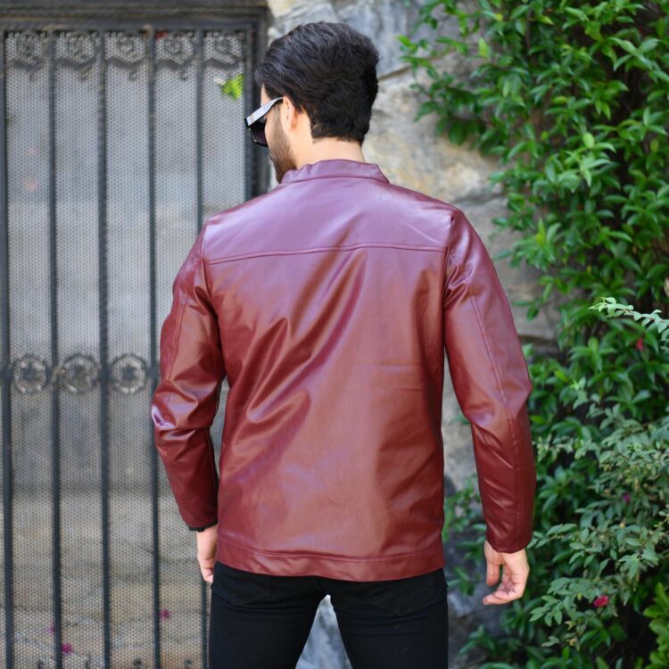 کاپشن چرم مردانه عنابی کد 17171