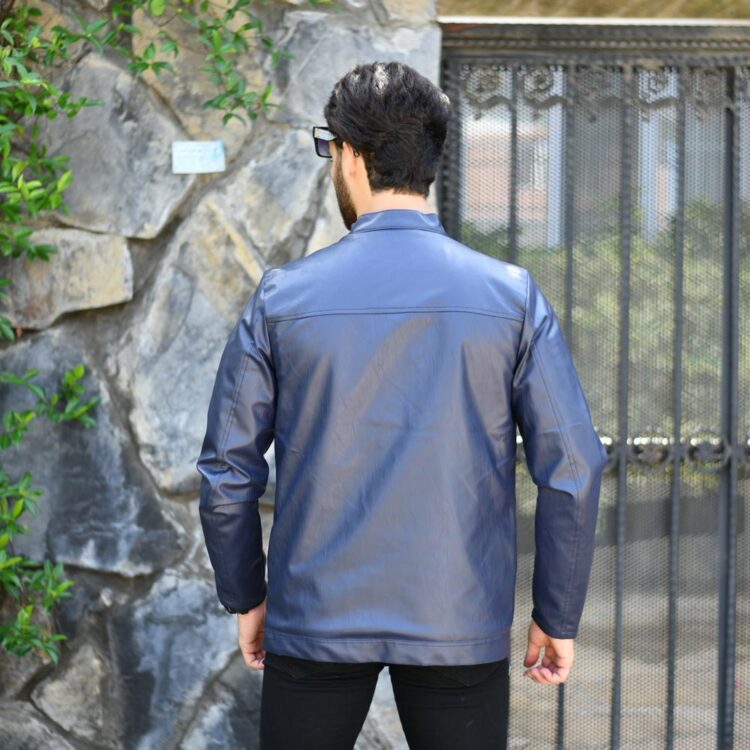 کاپشن چرم مردانه سرمه‌ای کد 17174