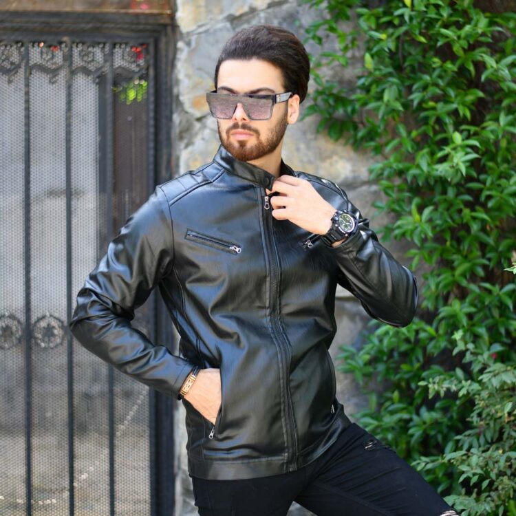 کاپشن چرم مردانه مشکی کد 17175