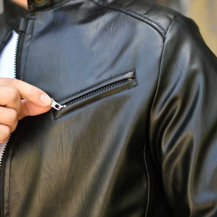 کاپشن چرم مردانه مشکی کد 17175