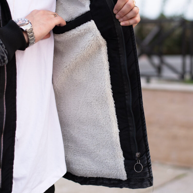 کاپشن جین کلاهدار ذغالی کد 17849