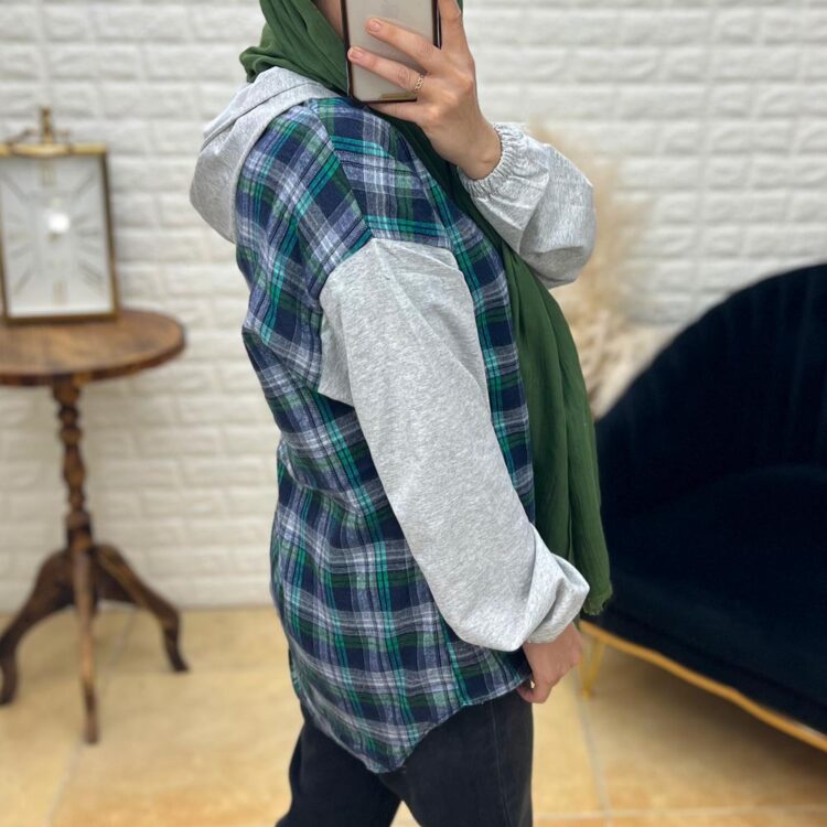 مانتو کلاهدار چهارخونه کد 18472