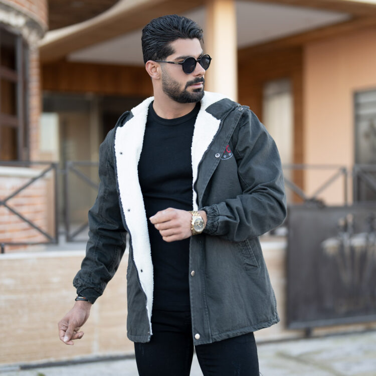کاپشن کتان مردانه ذغالی کد 18608