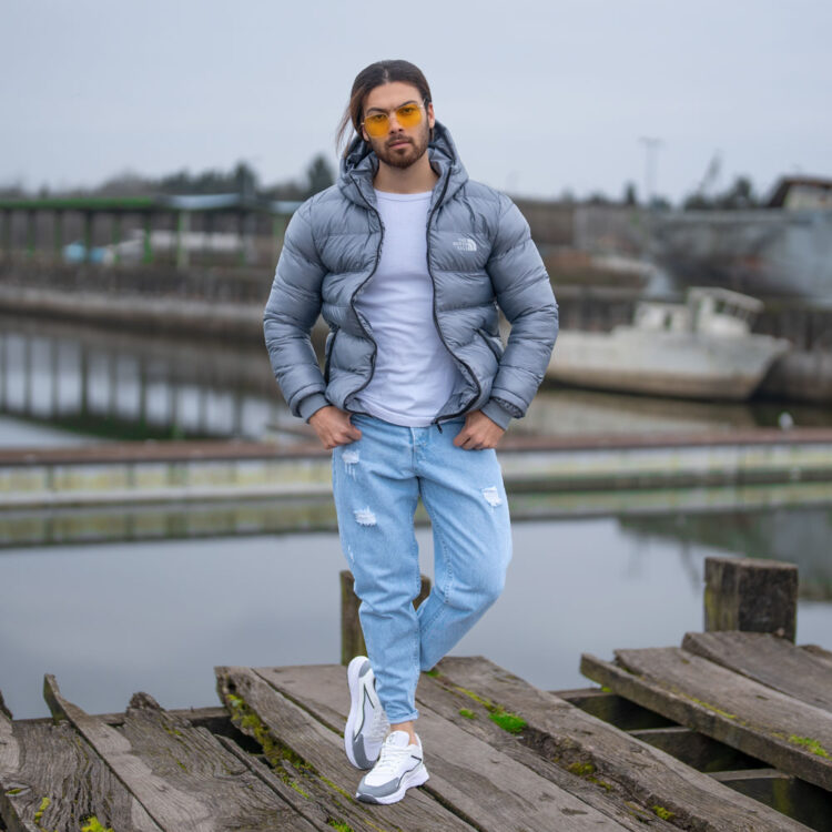 کاپشن مردانه پفی خاکستری کد 19428