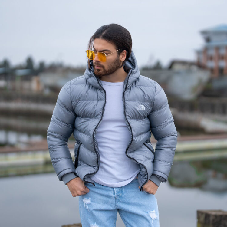 کاپشن مردانه پفی خاکستری کد 19428