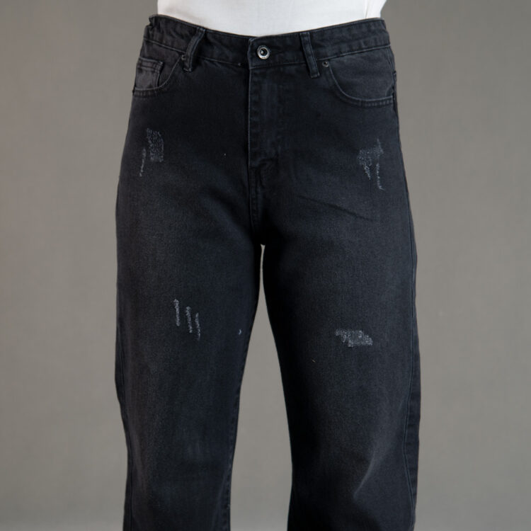 شلوار جین نیم بگ دخترانه ذغالی کد 20143