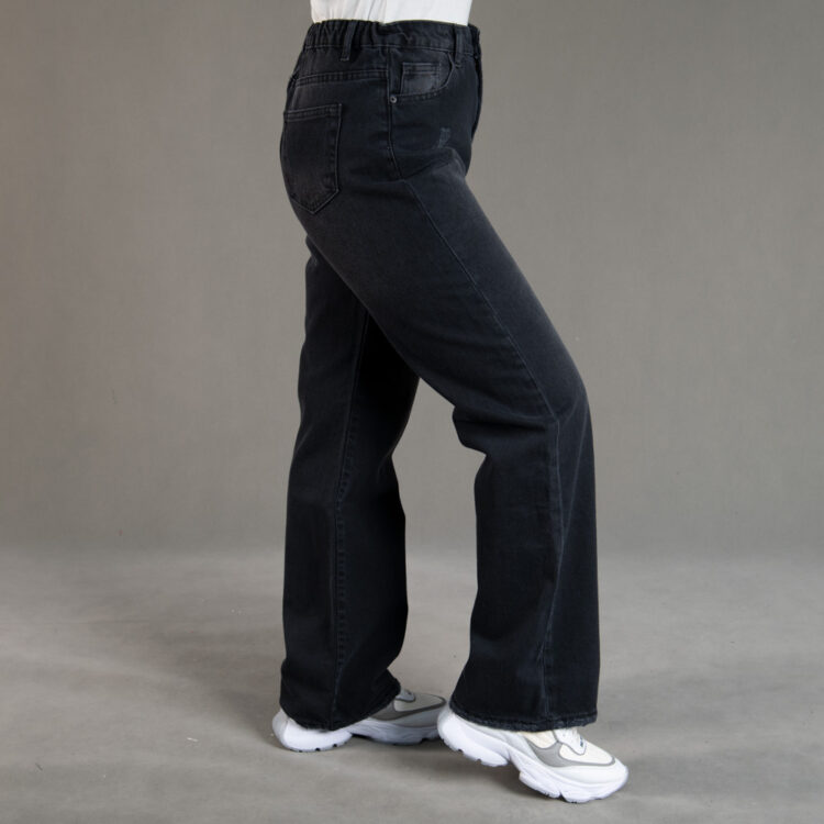 شلوار جین نیم بگ دخترانه ذغالی کد 20143