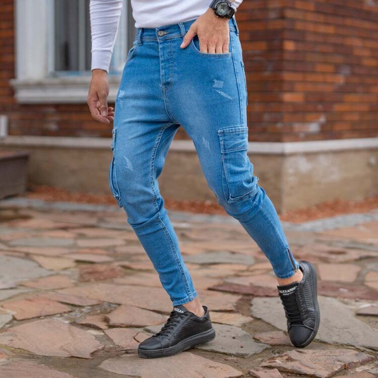 شلوار جین مردانه دمپا زیپ آبی کد 20636