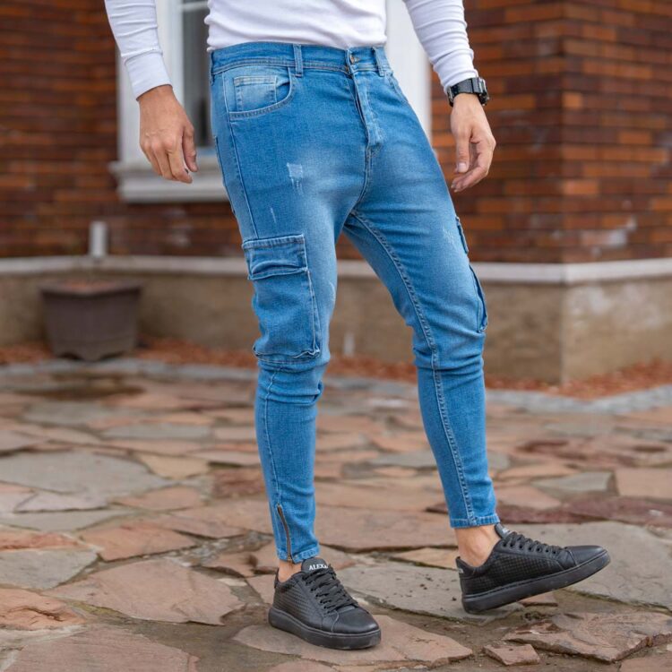 شلوار جین مردانه دمپا زیپ آبی کد 20636