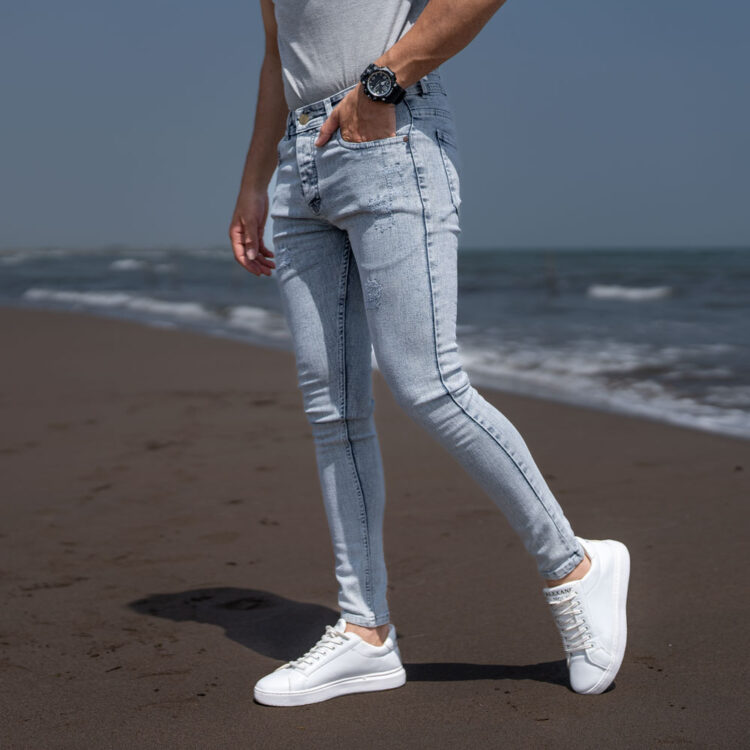 شلوار جین مردانه آبی یخی کد 21446