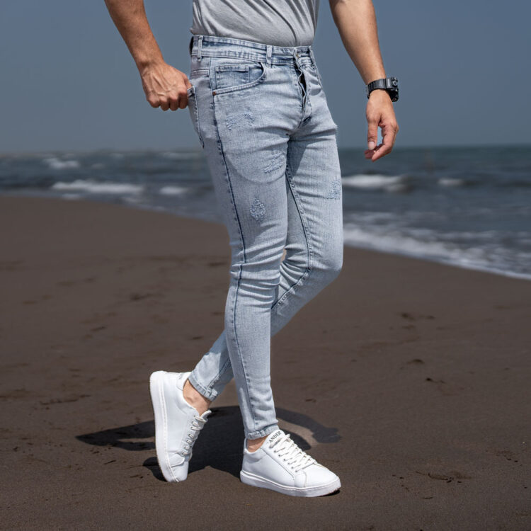 شلوار جین مردانه آبی یخی کد 21446