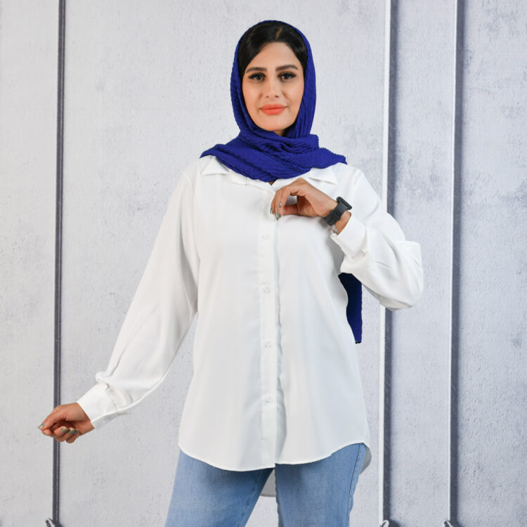 شومیز کرپ حریر سفید کد 21735