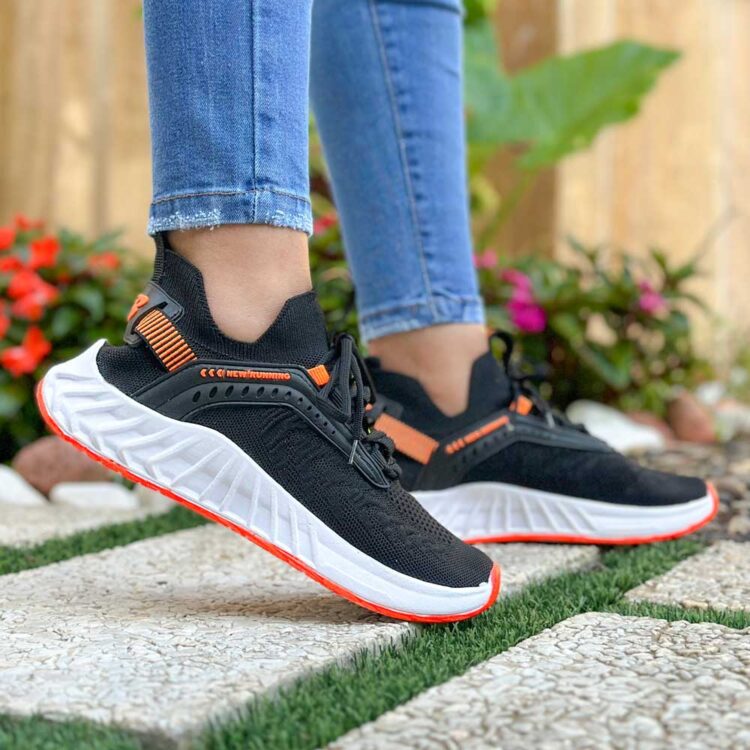 کتانی دخترانه جورابی مشکی نارنجی کد 22147