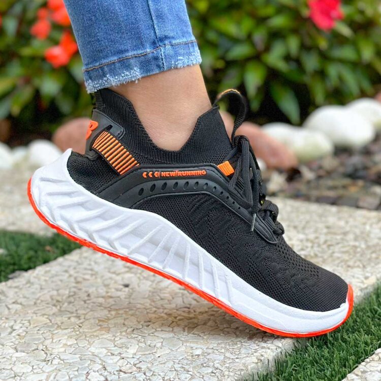 کتانی دخترانه جورابی مشکی نارنجی کد 22147