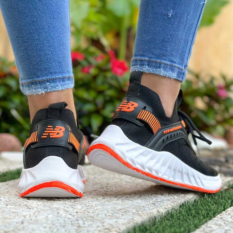 کتانی دخترانه جورابی مشکی نارنجی کد 22147