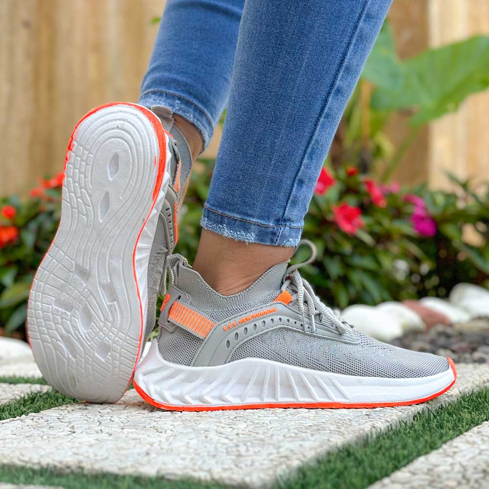 کتانی دخترانه جورابی طوسی نارنجی کد 22149