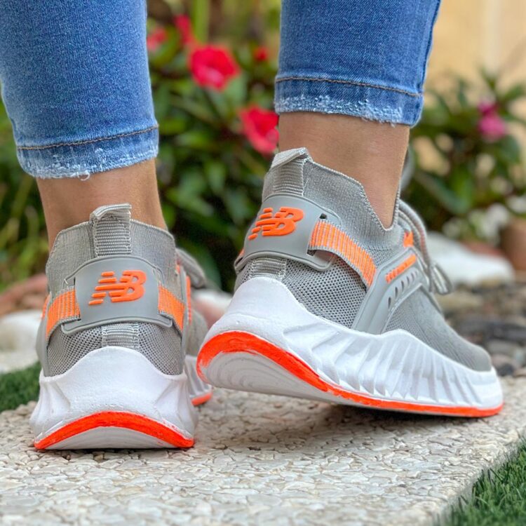 کتانی دخترانه جورابی طوسی نارنجی کد 22149