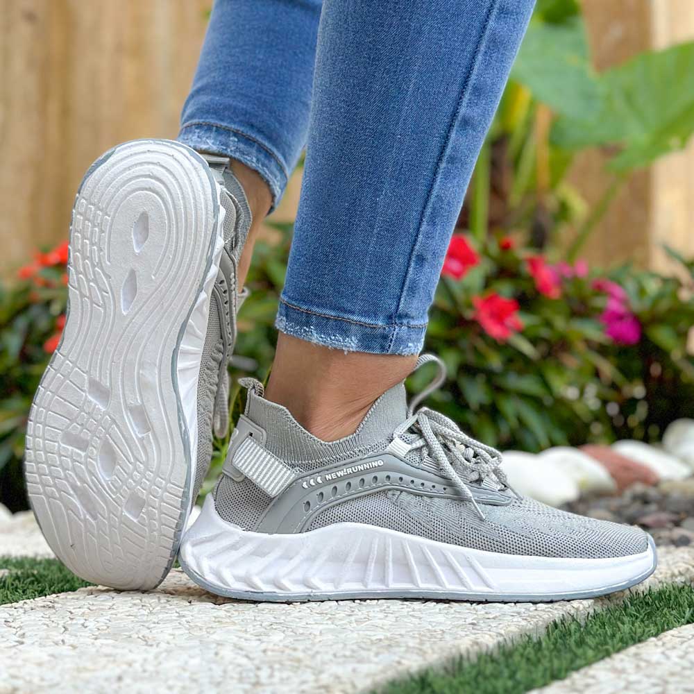 کتانی دخترانه جورابی طوسی سفید کد 21826